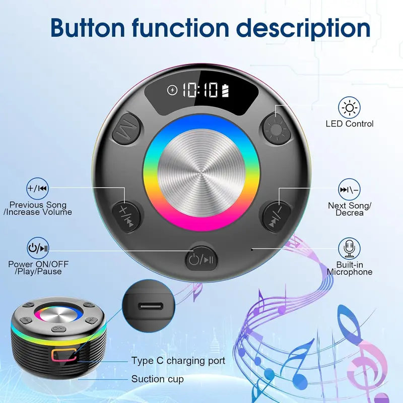 ```WHATOOK 360°HD Sound Portable Bluetooth Speaker with RGB Lights & FM Radio - Waterproof, Stereo Sound, Dual Pairing - 24H Playtime & Bluetooth 5.3```